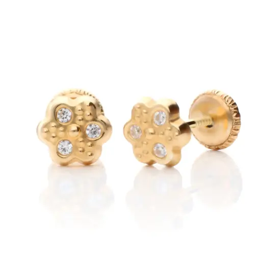 [8255] Pendientes Tuerca Flor Engaste