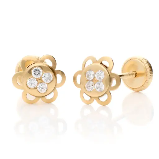 [8260] Pendientes Tuerca Flor con Engaste