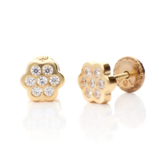 [8359] Pendientes Tuerca Flor con Engaste