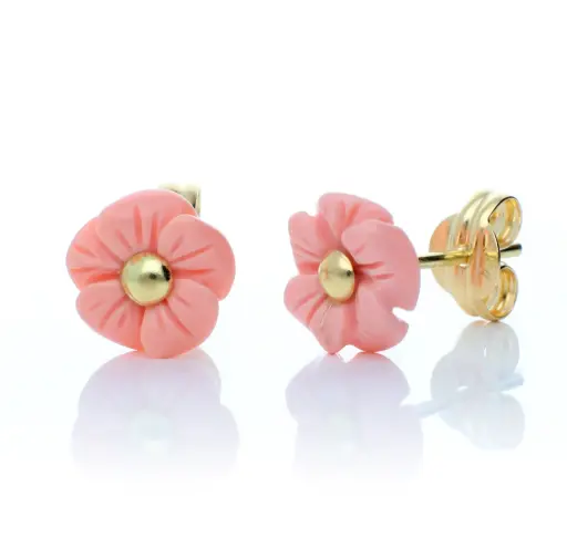 [7869] Pendientes Presión Flor Nácar Rosa