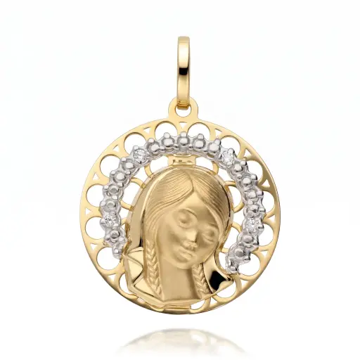[6611] Medalla Virgen Niña Redonda Calada con Circonitas