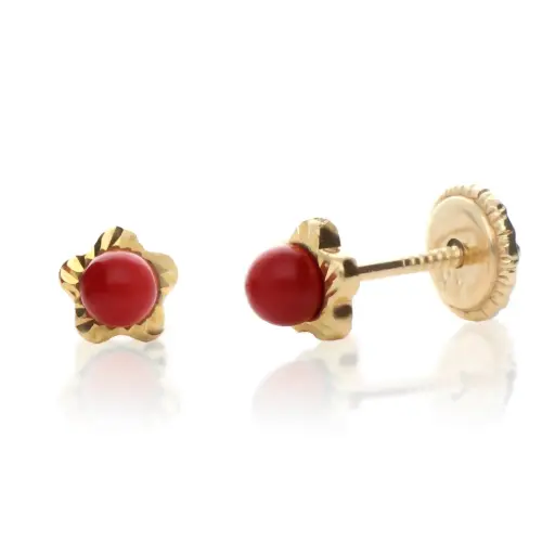 [8371 Coral] Pendientes Tuerca Coral Flor Talla