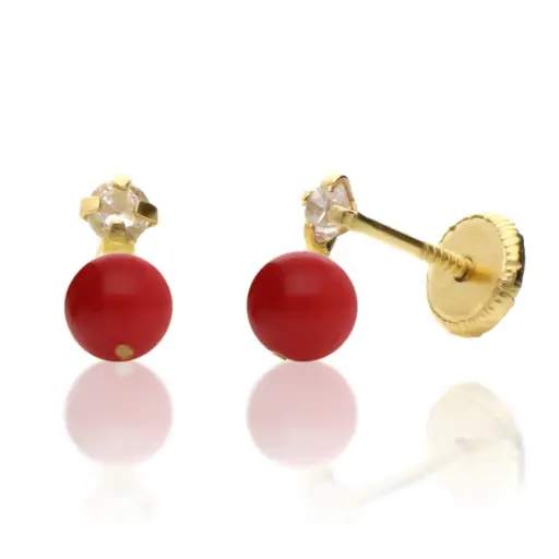 [7421 Coral Circonita] Pendientes Tuerca Coral Tu y Yo 