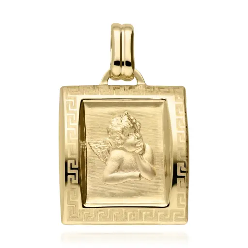 [6521] Medalla Angelote Rectángular con Talla Greca