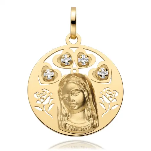 [6069] Medalla Virgen Niña Redonda con Circonitas