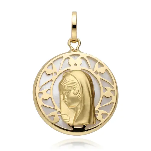 [6273] Medalla Virgen Niña Nácar Redonda