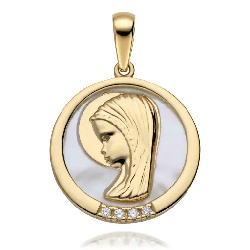 [6084] Medalla Virgen Niña Nácar Redonda