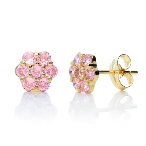 [4570p OA Rosa] Pendientes Presión Engaste Oro Amarillo 
