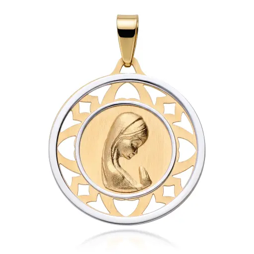 [6091] Medalla Virgen Niña Redonda Bicolor