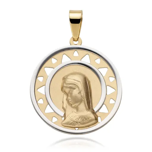 [6100] Medalla Virgen Niña Redonda Bicolor 