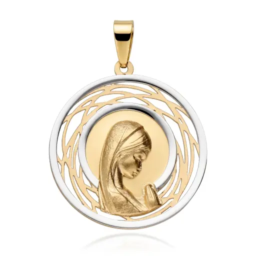[6099] Medalla Virgen Niña Redonda Bicolor