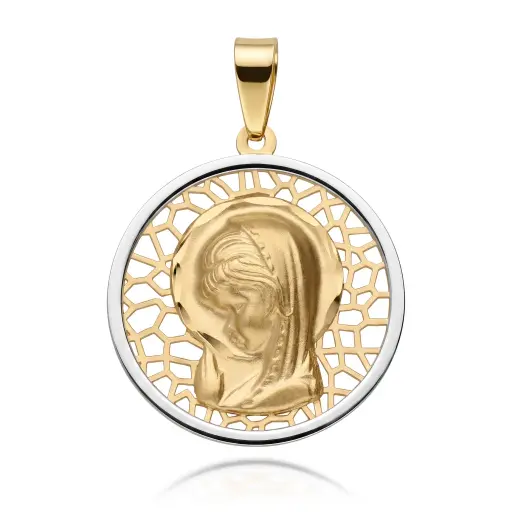 [6460] Medalla Virgen Niña Redonda Bicolor 