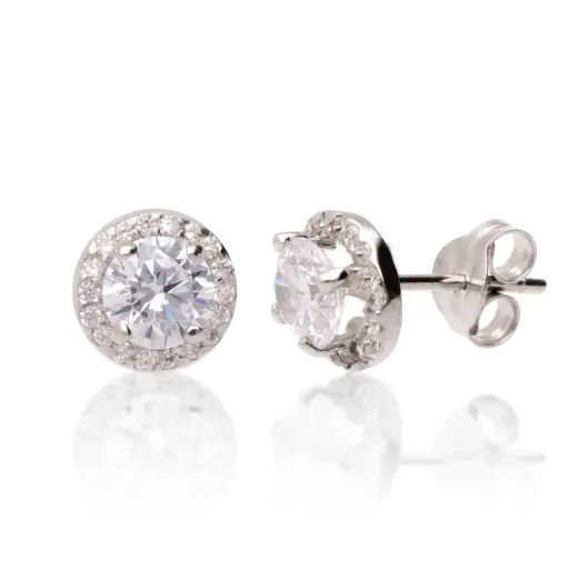 [4313p OBL] Pendientes Presión Circonitas Oro Blanco