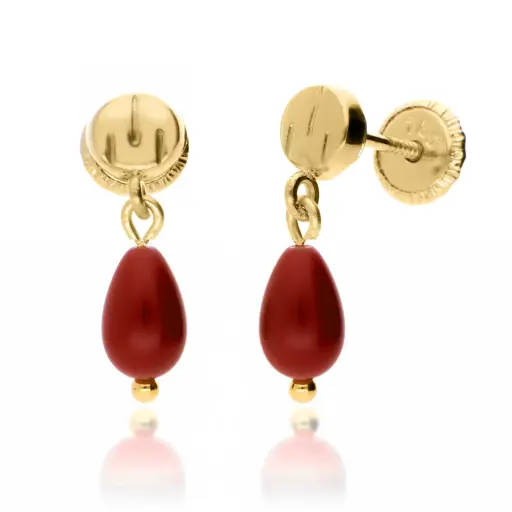 [8584 Coral] Pendientes Tuerca Lágrima Coral