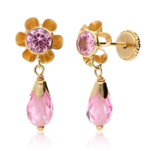 [8452 Rosa] Pendientes Tuerca con Lágrima Rosa