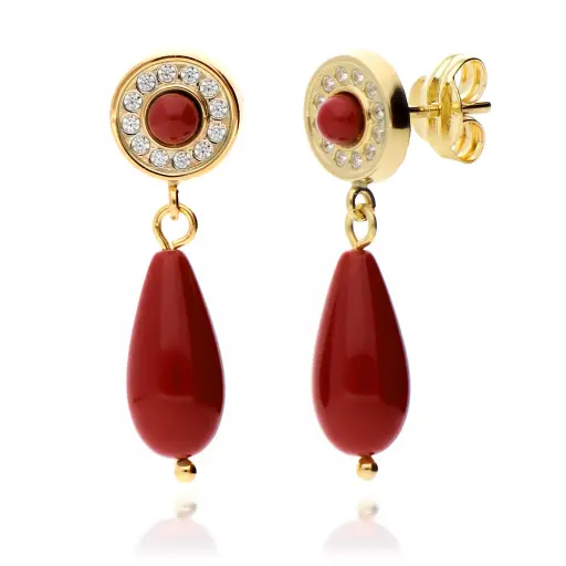 [8589 Coral] Pendientes Presión con Lágrima Coral