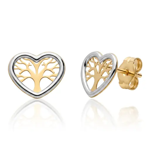 [7741p] Pendientes Presión Árbol de la Vida Corazón Bicolor