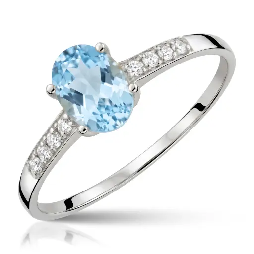 [3480 OBL] Sortija Topacio Azul con Circonitas Oro Blanco