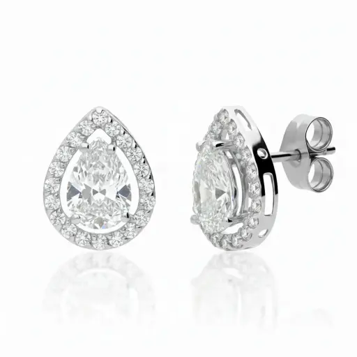 [4344 P OBL Circ] Pendientes Presión Engaste Circonita Oro Blanco