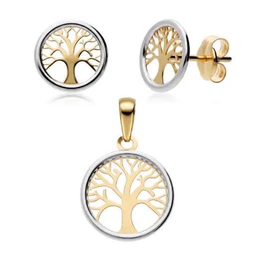 [7081 P C] Conjunto Pendientes y Colgante Árbol de la Vida 